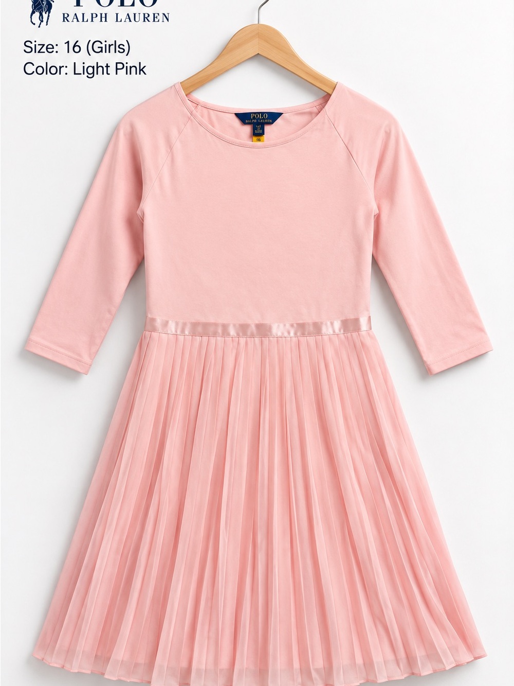 NWOT Polo Ralph Lauren Girls Size 16 Light Pink Pleated Dress
